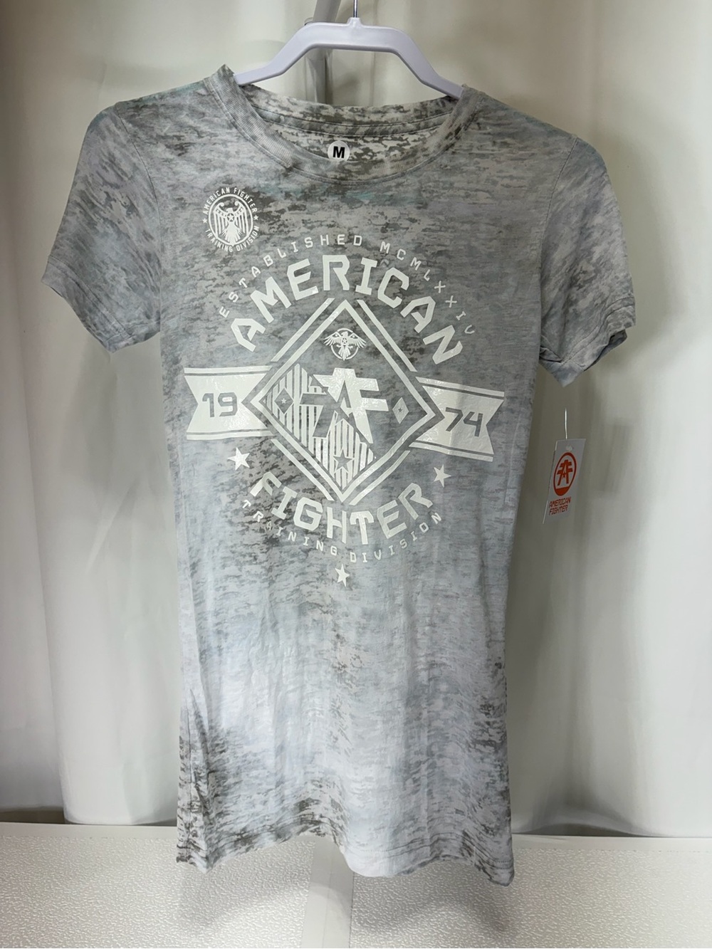 American Fighter Gray Washed Graphic Short Sleeve Tee 4099+++